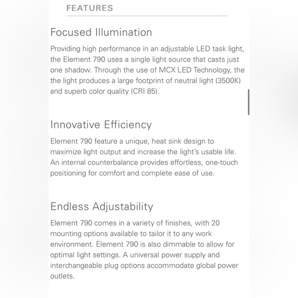 NWT! Humanscale Element 790 LED Task Light Desk Lamp Silver - Picture 6 of 7